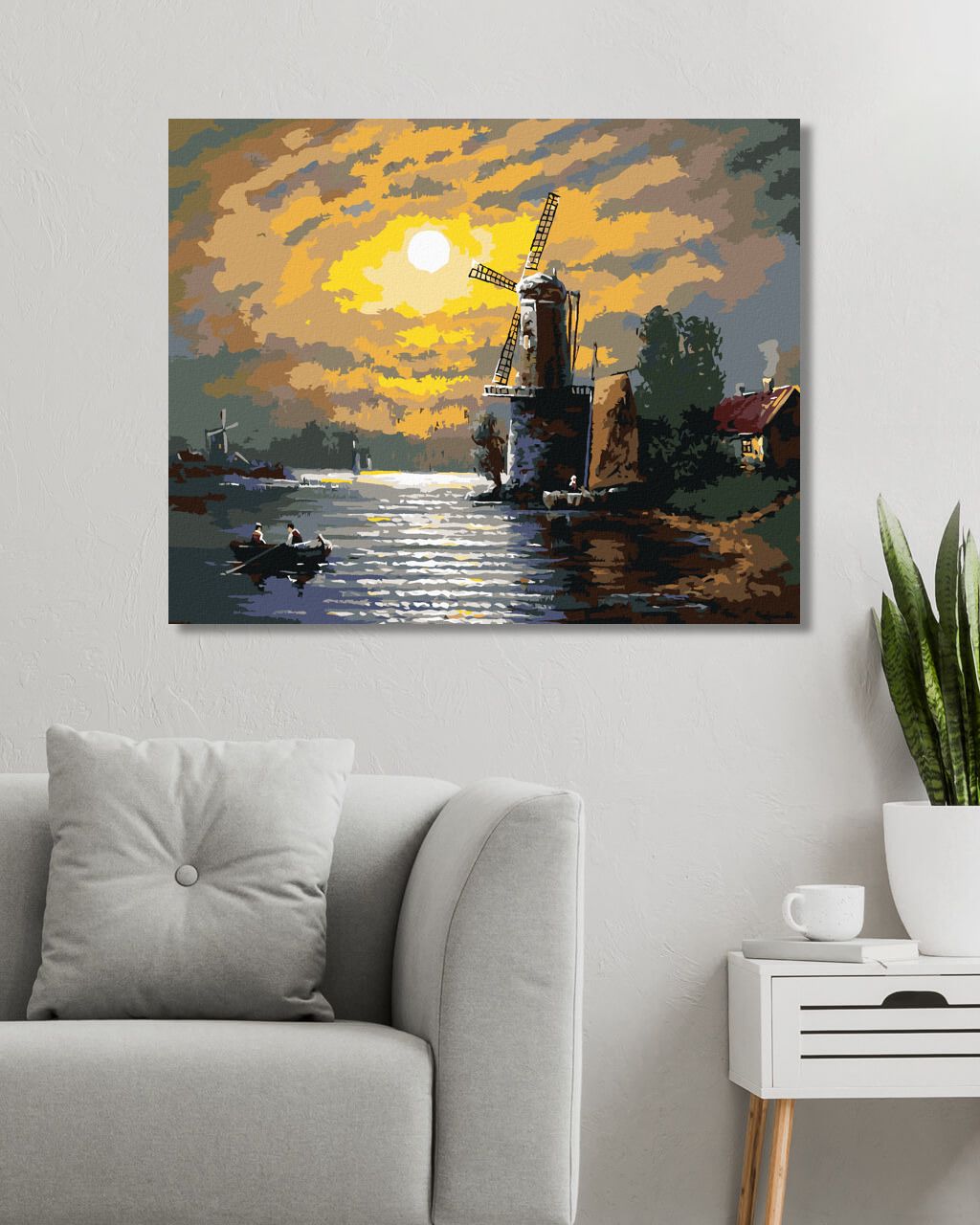 zuty Malování podle čísel - MĚSÍC, MLÝN A LOĎKA - Rozměr: 40x50 cm, Rámování: Varianta: vypnuté plátno na rám - obrázek 6