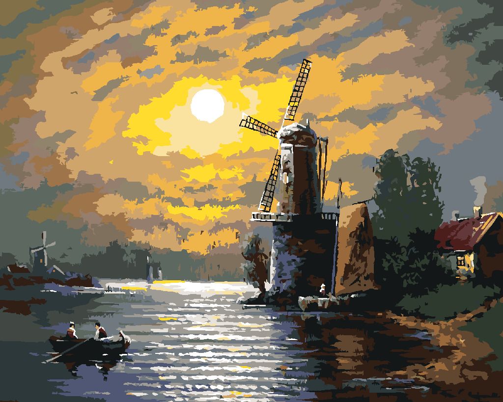 zuty Malování podle čísel - MĚSÍC, MLÝN A LOĎKA - Rozměr: 40x50 cm, Rámování: Varianta: vypnuté plátno na rám - obrázek 7