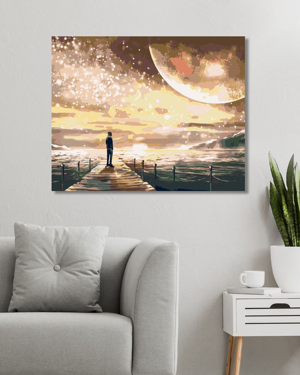 zuty Malování podle čísel - MĚSÍČNÍ SVIT NAD MOLEM - Rozměr: 40x50 cm, Rámování: Varianta: vypnuté plátno na rám - obrázek 4