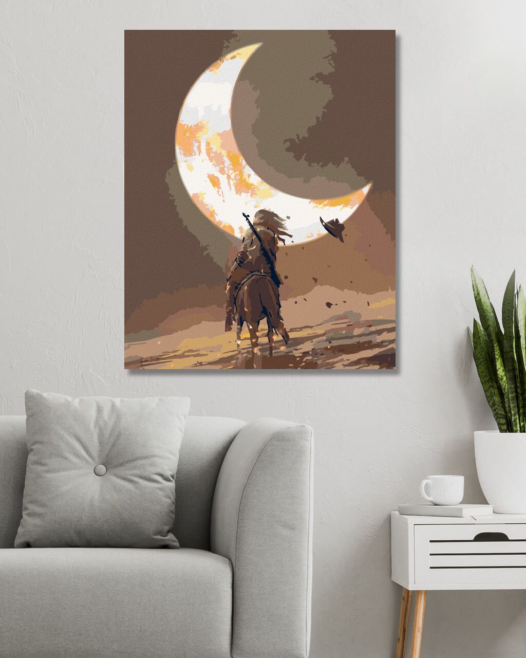 zuty Malování podle čísel - MUŽ NA KONI POD MĚSÍCEM - Rozměr: 40x50 cm, Rámování: Varianta: vypnuté plátno na rám - obrázek 3