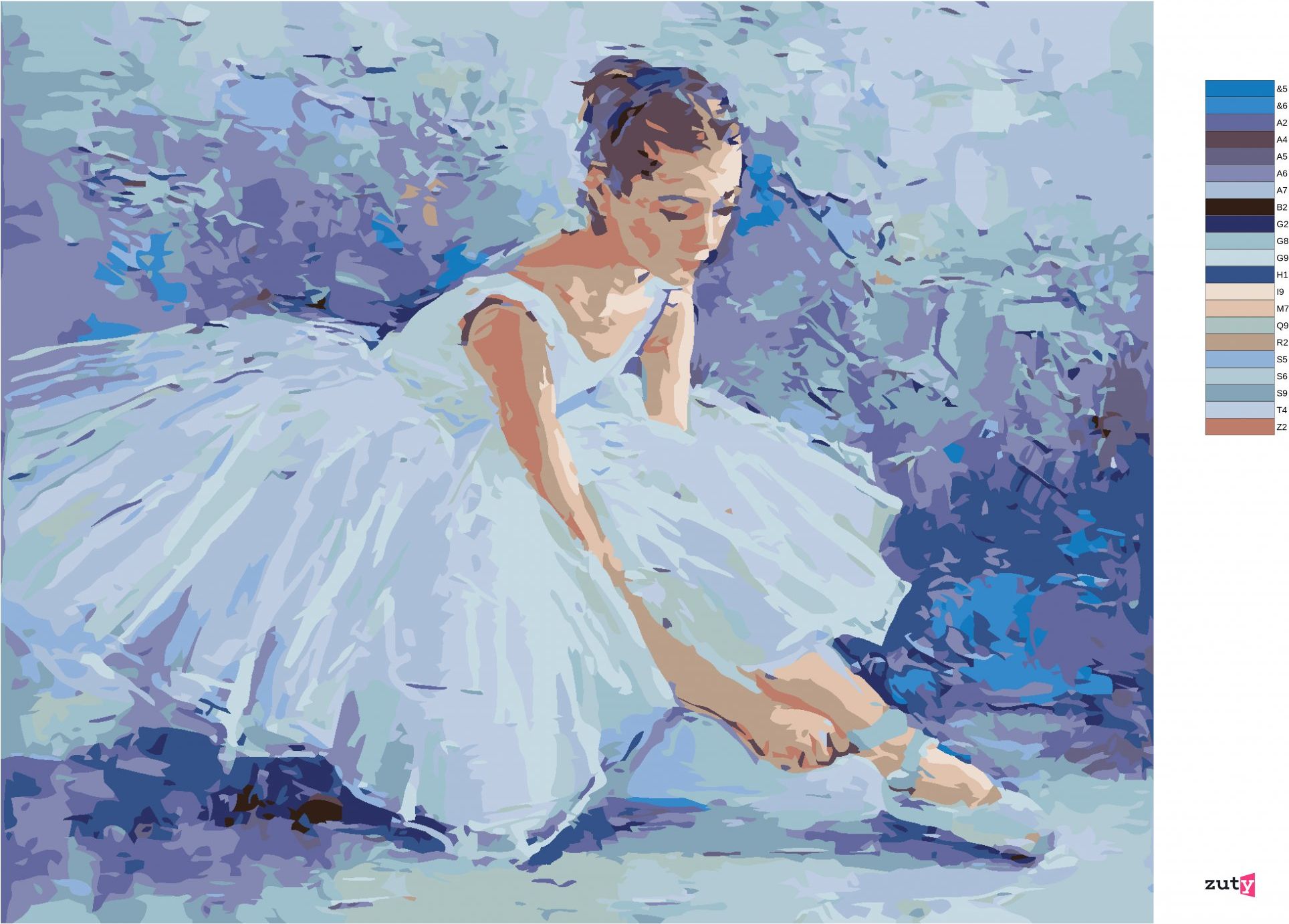 zuty Malování podle čísel - BALETKA ZAVAZUJÍCÍ SI SVÉ BALETNÍ ŠPIČKY - Rozměr: 40x50 cm, Rámování: Varianta: vypnuté plátno na rám - obrázek 3