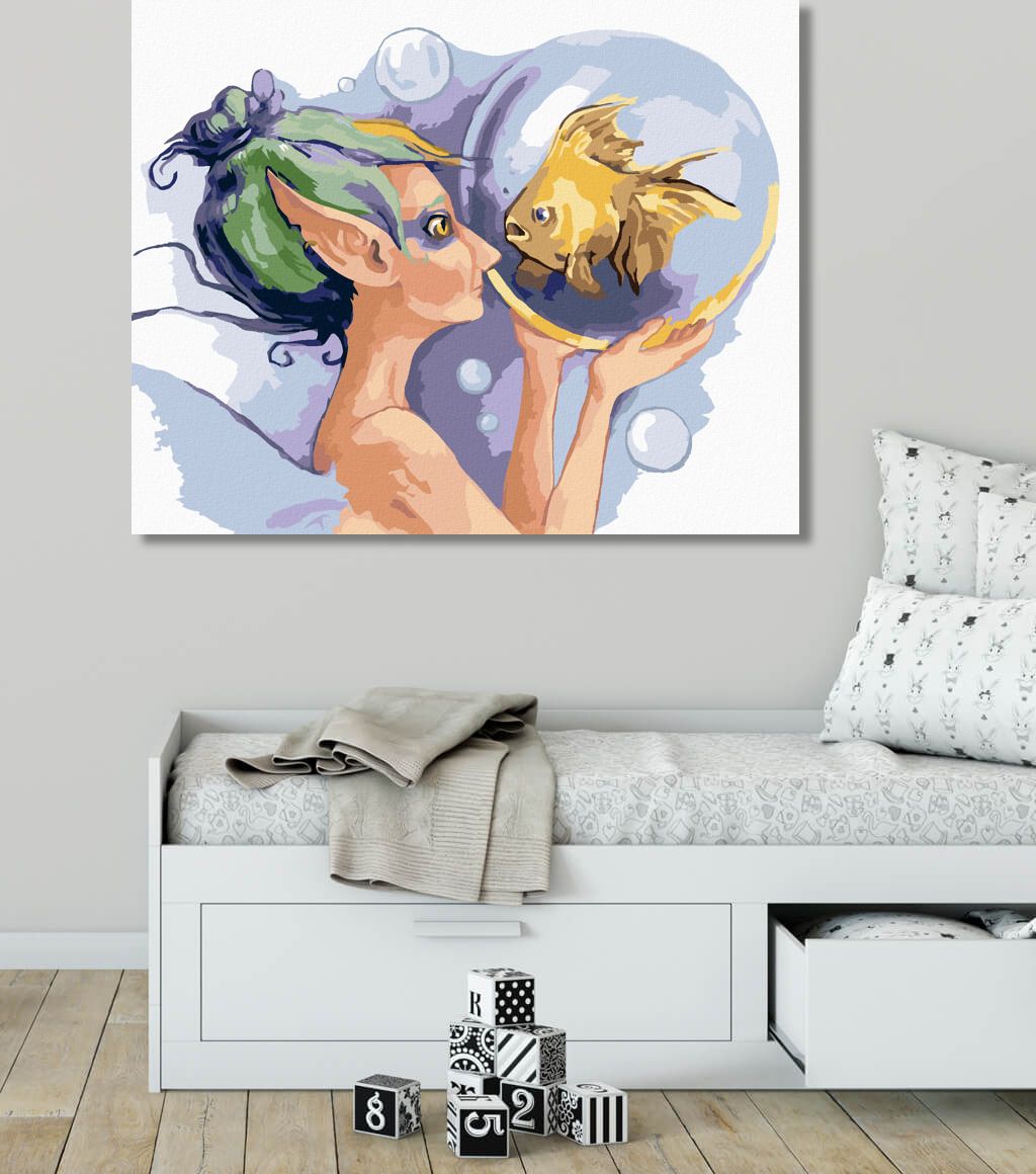 zuty Malování podle čísel - POHÁDKOVÁ VÍLA SE ZLATOU RYBKOU - Rozměr: 40x50 cm, Rámování: Varianta: bez rámu a bez vypnutí plátna - obrázek 3