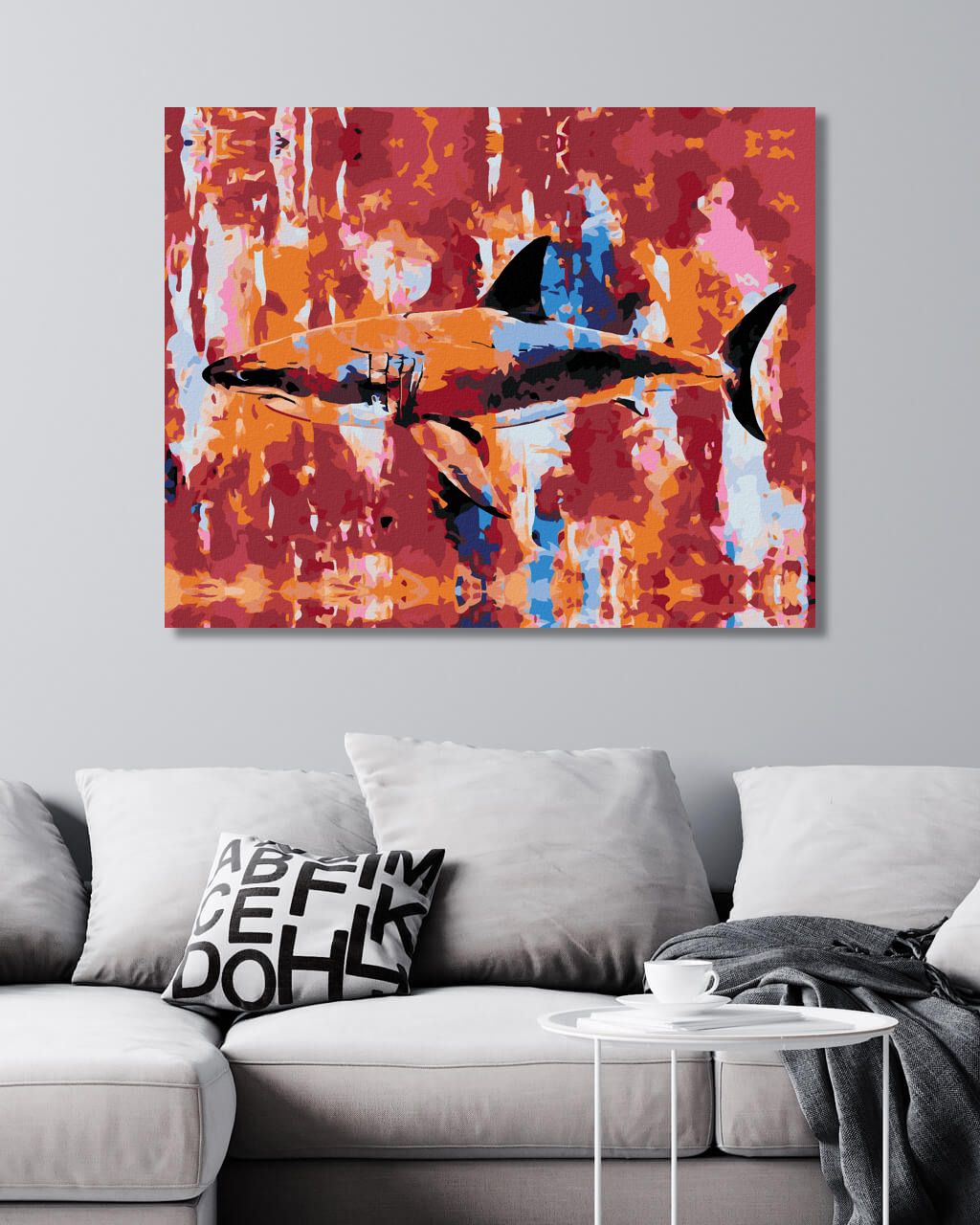 zuty Malování podle čísel - ŽRALOK NA ABSTRAKTNÍM POZADÍ - Rozměr: 40x50 cm, Rámování: Varianta: vypnuté plátno na rám - obrázek 8