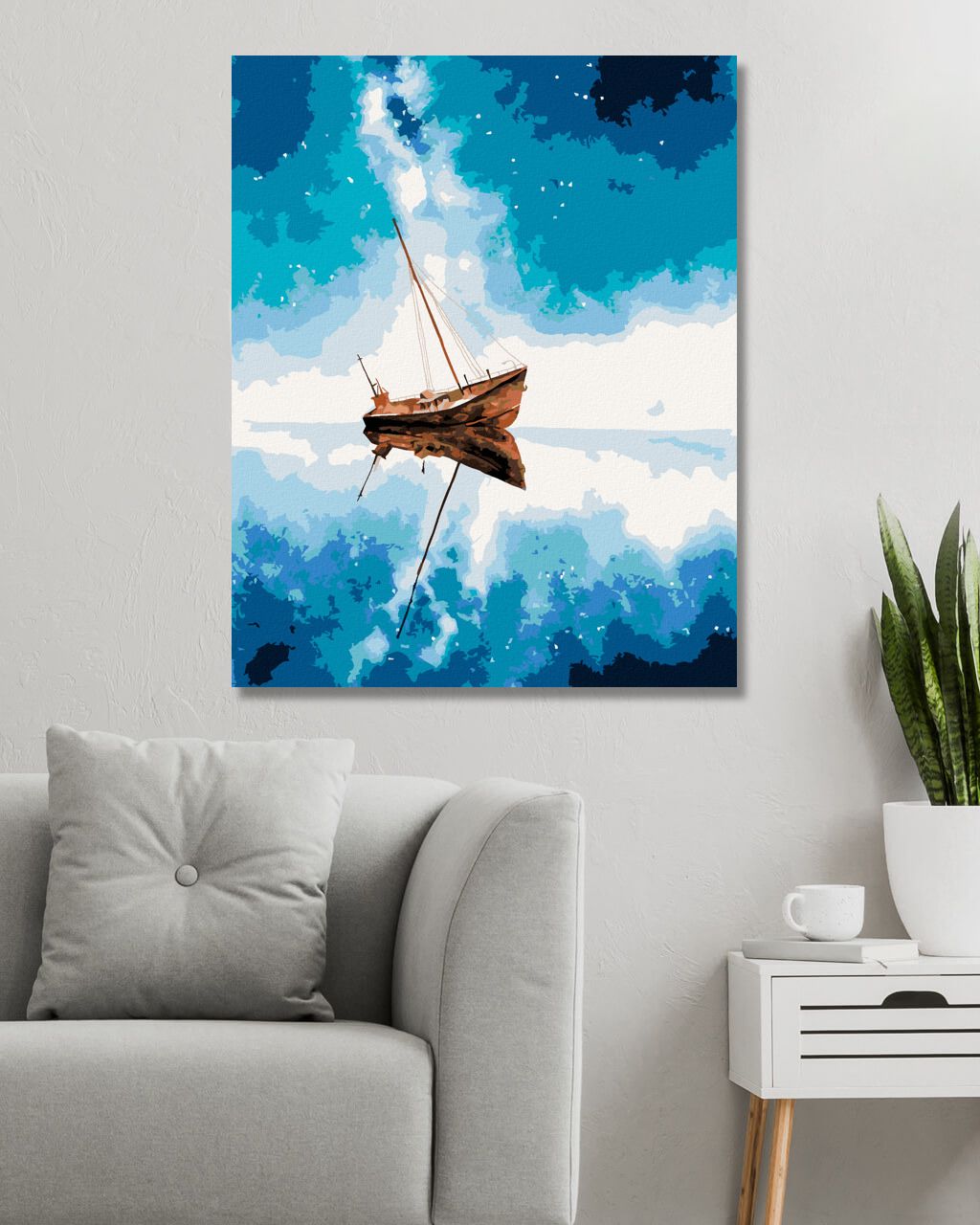 zuty Malování podle čísel - LOĎ A MODRÉ VESMÍRNA OBLOHA - Rozměr: 40x50 cm, Rámování: Varianta: vypnuté plátno na rám - obrázek 6