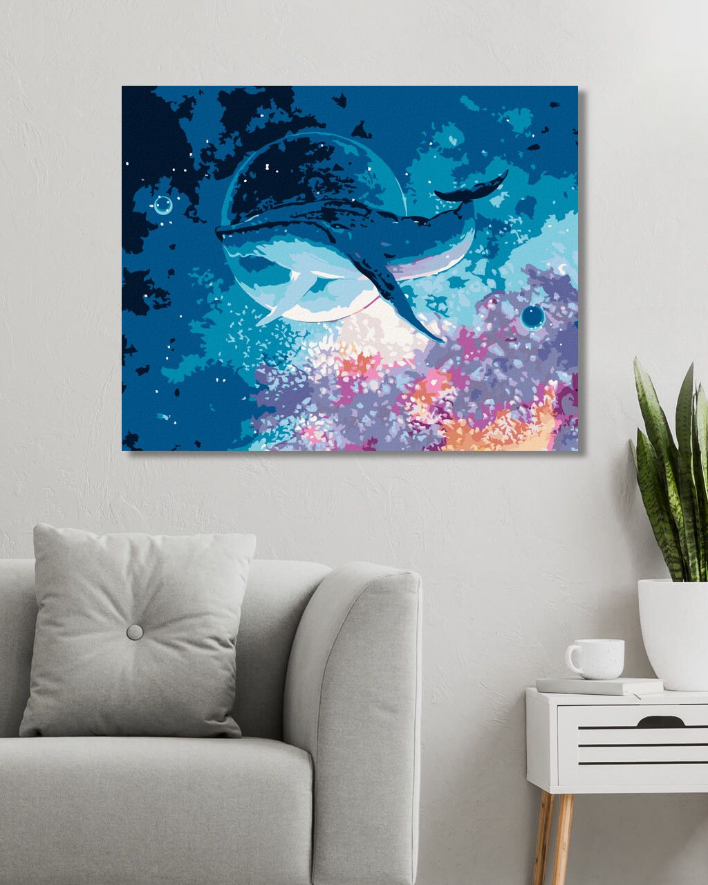 zuty Malování podle čísel - VELRYBA POTÁPĚJÍCÍ SE VE VESMÍRU - Rozměr: 40x50 cm, Rámování: Varianta: bez rámu a bez vypnutí plátna - obrázek 5