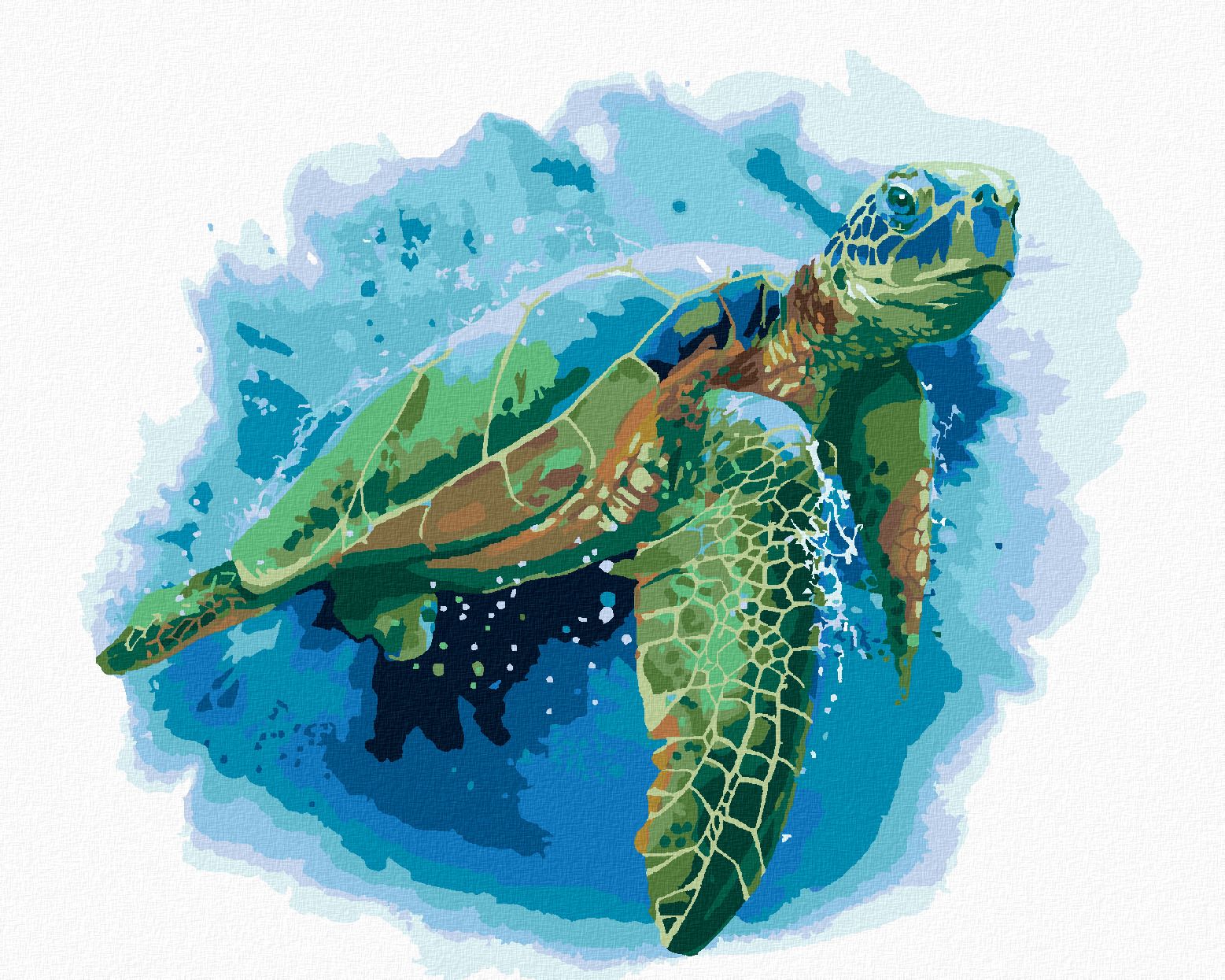 zuty Malování podle čísel - VELKÁ MOŘSKÁ ŽELVA NA MODRÉM POZADÍ - Rozměr: 40x50 cm, Rámování: Varianta: bez rámu a bez vypnutí plátna - obrázek 1