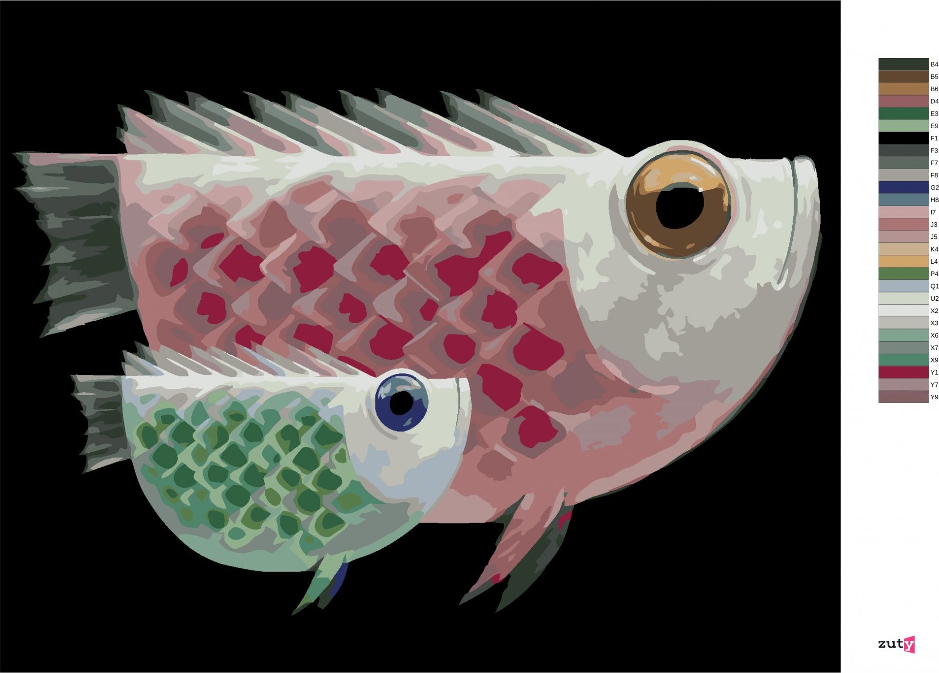 zuty Malování podle čísel - OBŘÍ RYBA A JEJÍ OBŘÍ MIMINKO - Rozměr: 40x50 cm, Rámování: Varianta: bez rámu a bez vypnutí plátna - obrázek 3