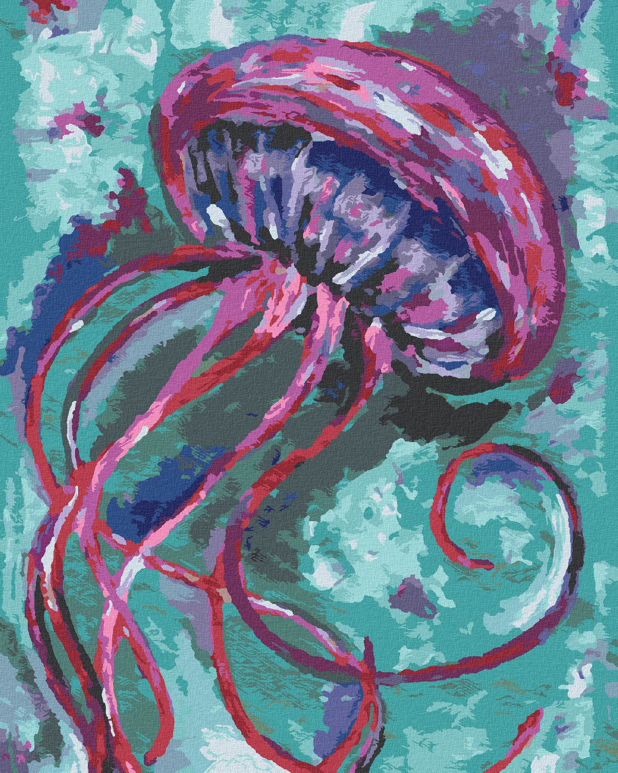 zuty Malování podle čísel - MEDÚZA NA ZELENÉM POZADÍ - Rozměr: 40x50 cm, Rámování: Varianta: bez rámu a bez vypnutí plátna - obrázek 1