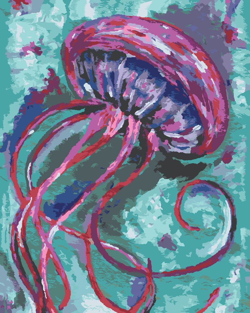zuty Malování podle čísel - MEDÚZA NA ZELENÉM POZADÍ - Rozměr: 40x50 cm, Rámování: Varianta: bez rámu a bez vypnutí plátna - obrázek 4