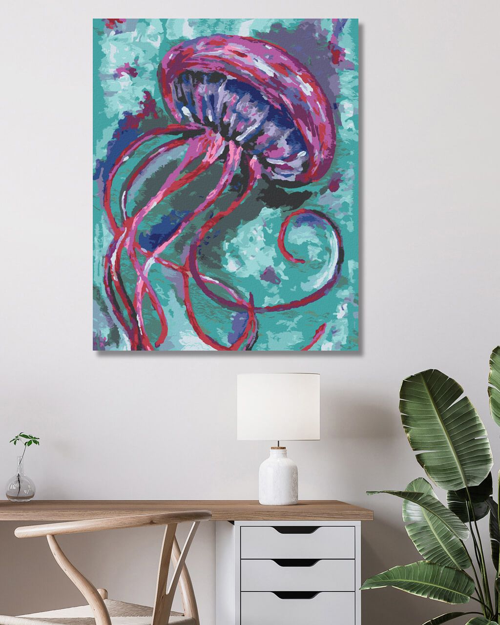zuty Malování podle čísel - MEDÚZA NA ZELENÉM POZADÍ - Rozměr: 40x50 cm, Rámování: Varianta: bez rámu a bez vypnutí plátna - obrázek 5