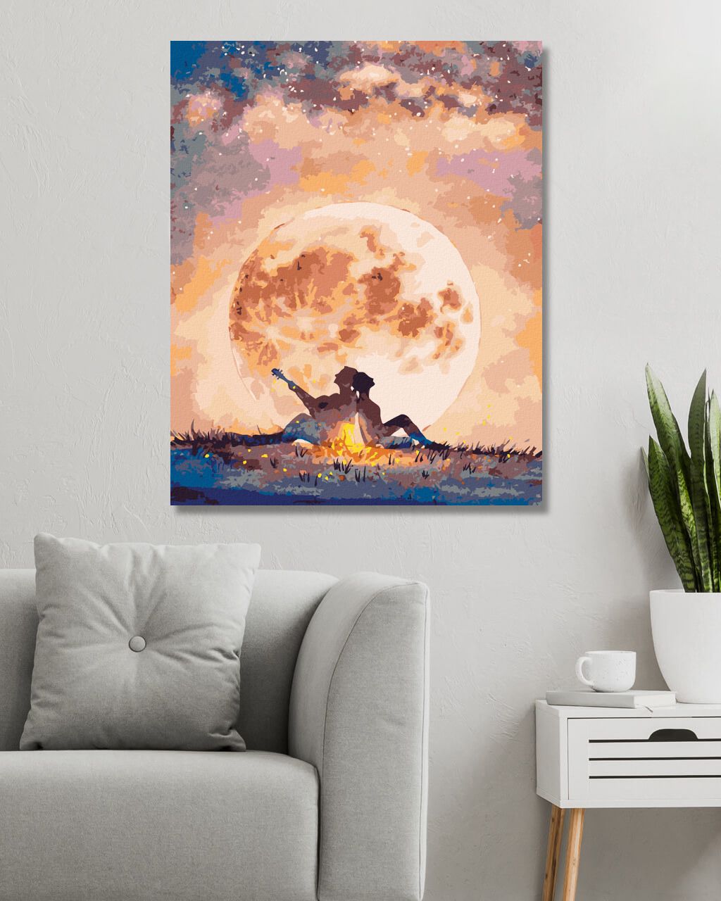 zuty Malování podle čísel - CHLAPEC S KYTAROU A DÍVKOU POD MĚSÍCEM - Rozměr: 40x50 cm, Rámování: Varianta: vypnuté plátno na rám - obrázek 6