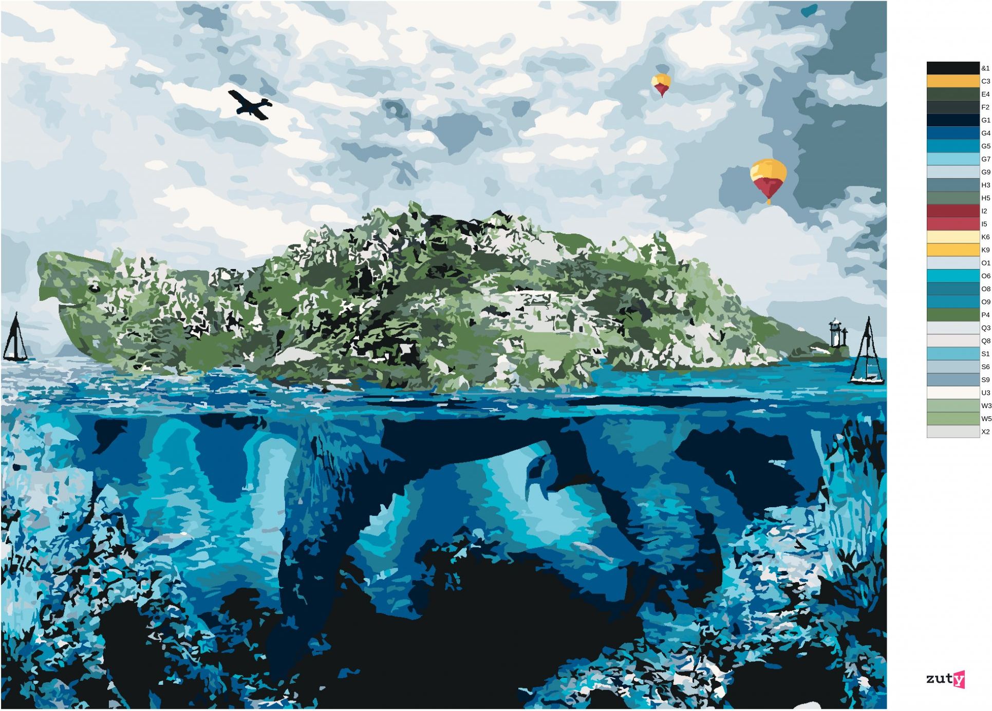 zuty Malování podle čísel - OBROVSKÁ ŽELVA V OCEÁNU - Rozměr: 40x50 cm, Rámování: Varianta: vypnuté plátno na rám - obrázek 4