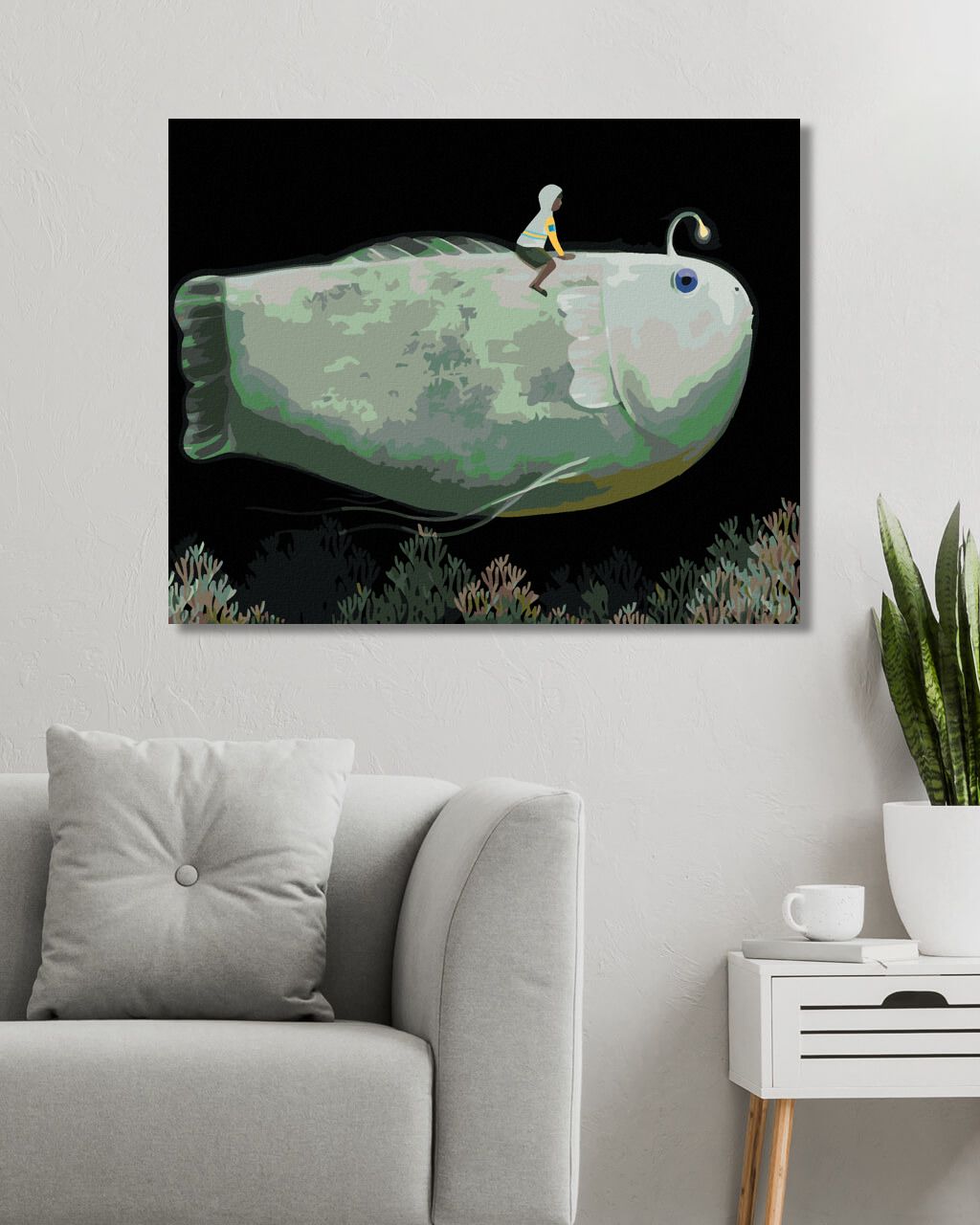 zuty Malování podle čísel - OBŘÍ RYBA S LAMPIČKOU - Rozměr: 40x50 cm, Rámování: Varianta: vypnuté plátno na rám - obrázek 7