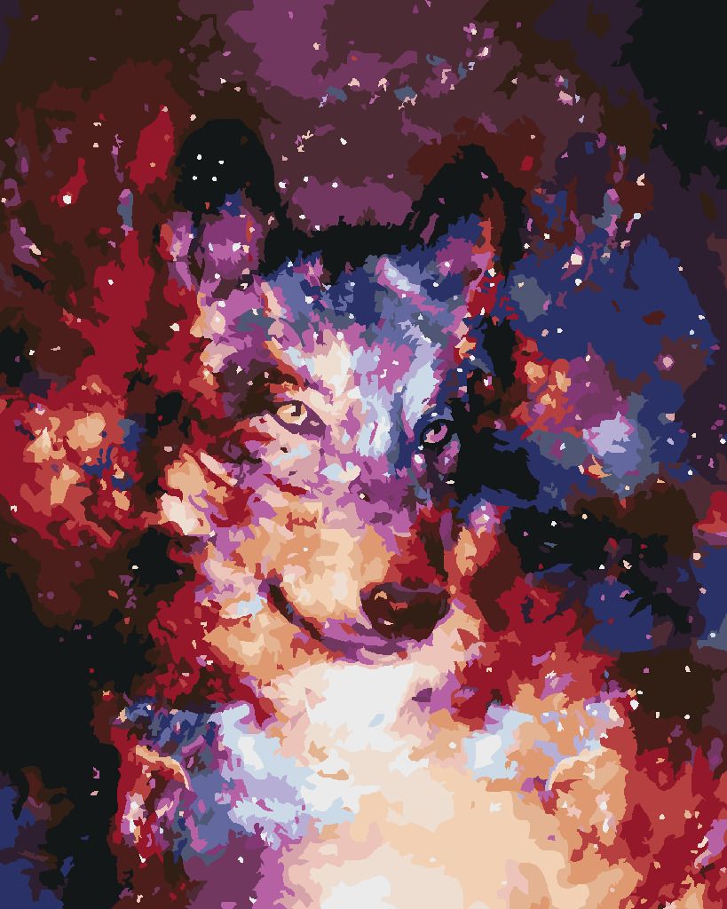 zuty Malování podle čísel - ABSTRAKTNÍ VLK VE VESMÍRU - Rozměr: 40x50 cm, Rámování: Varianta: vypnuté plátno na rám - obrázek 3
