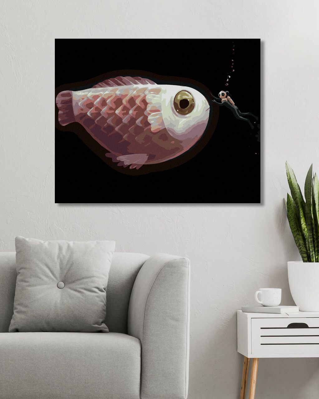 zuty Malování podle čísel - OBŘÍ RYBA S POTÁPĚČEM - Rozměr: 40x50 cm, Rámování: Varianta: vypnuté plátno na rám - obrázek 4