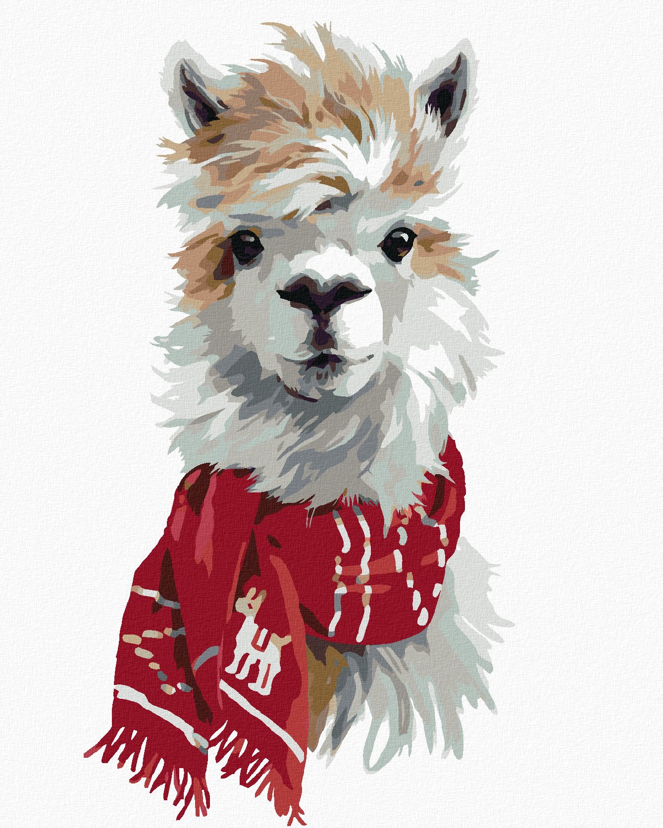 zuty Malování podle čísel - LAMA S ČERVENOU ŠÁLOU - Rozměr: 40x50 cm, Rámování: Varianta: bez rámu a bez vypnutí plátna - obrázek 1