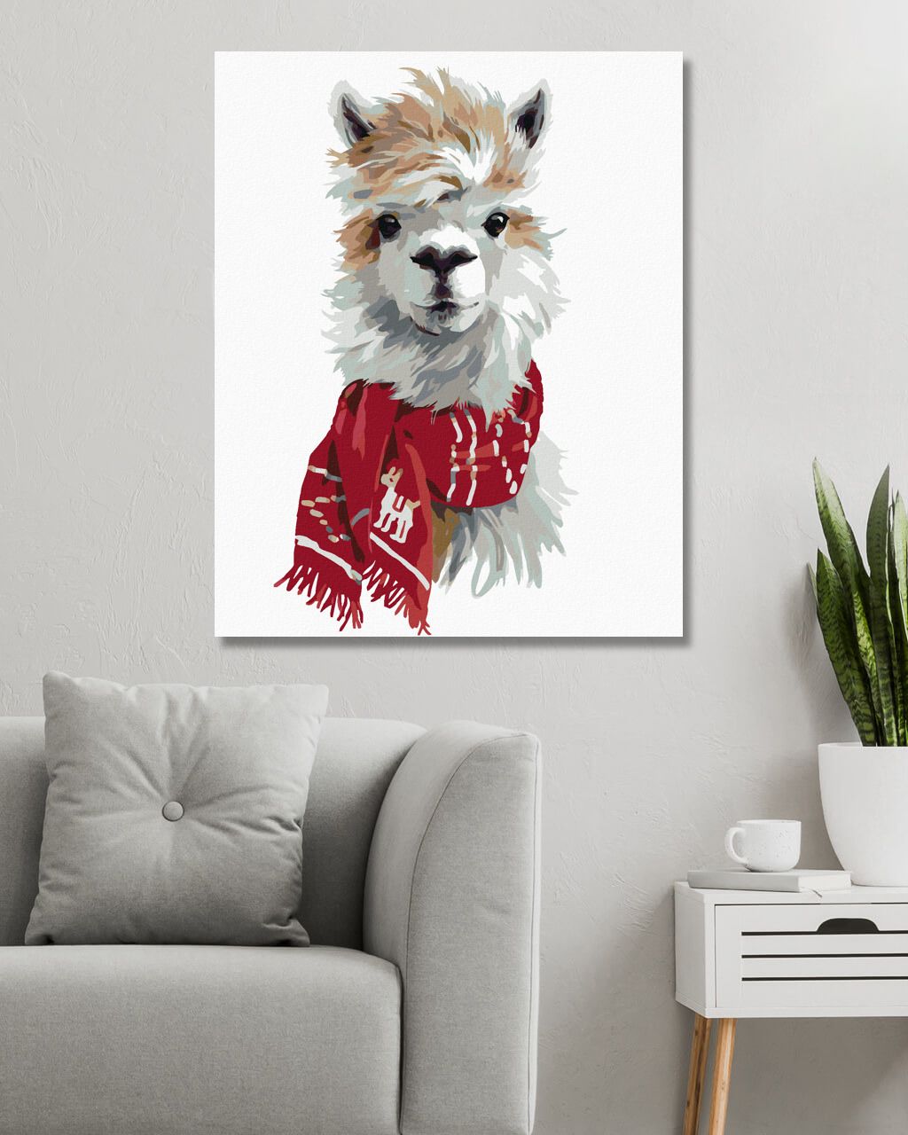 zuty Malování podle čísel - LAMA S ČERVENOU ŠÁLOU - Rozměr: 40x50 cm, Rámování: Varianta: bez rámu a bez vypnutí plátna - obrázek 4