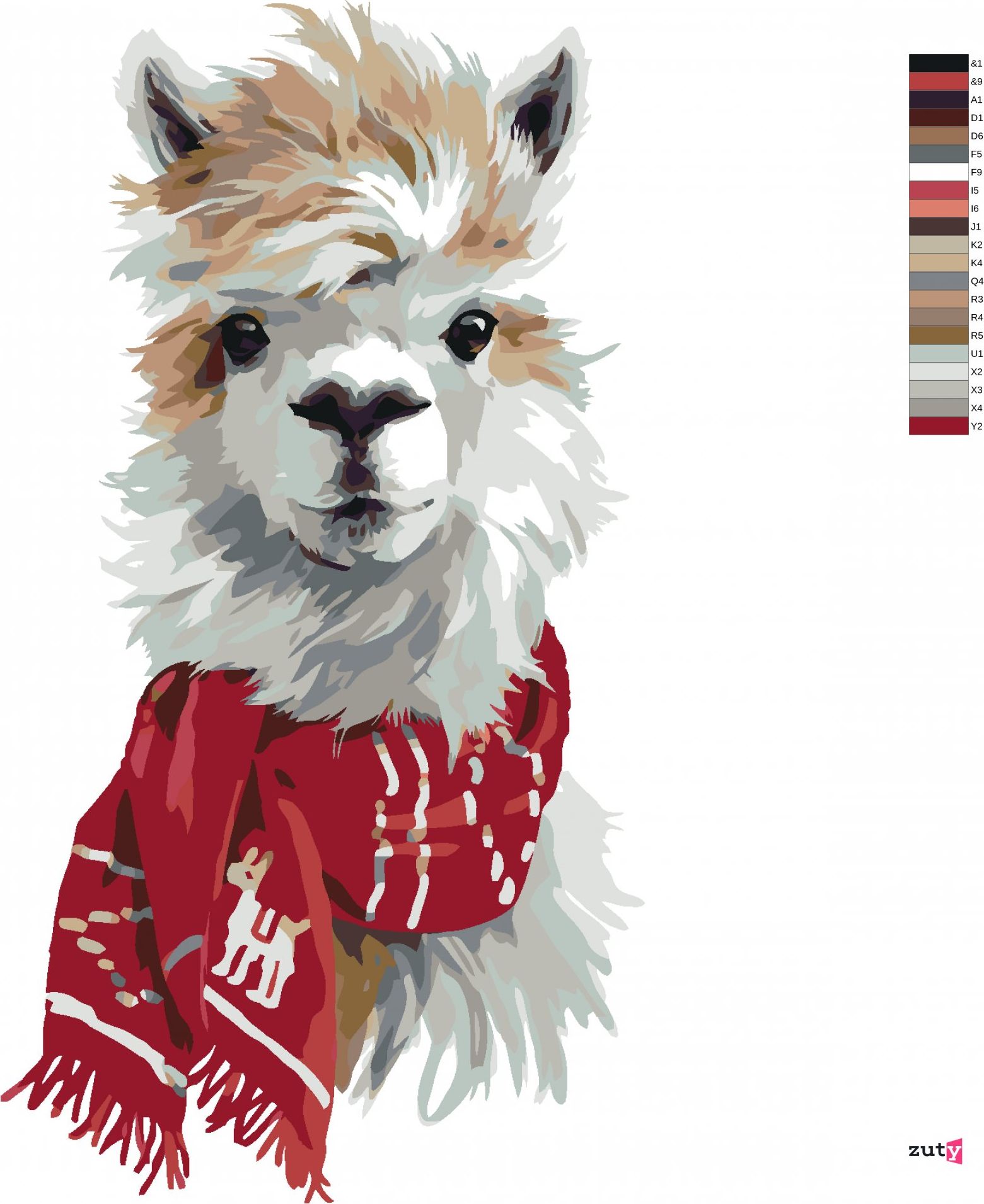 zuty Malování podle čísel - LAMA S ČERVENOU ŠÁLOU - Rozměr: 40x50 cm, Rámování: Varianta: bez rámu a bez vypnutí plátna - obrázek 9