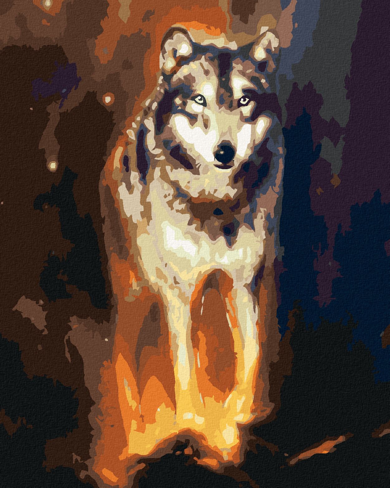 zuty Malování podle čísel - ZÁŘÍCÍ VLK VE VESMÍRU - Rozměr: 40x50 cm, Rámování: Varianta: bez rámu a bez vypnutí plátna - obrázek 1