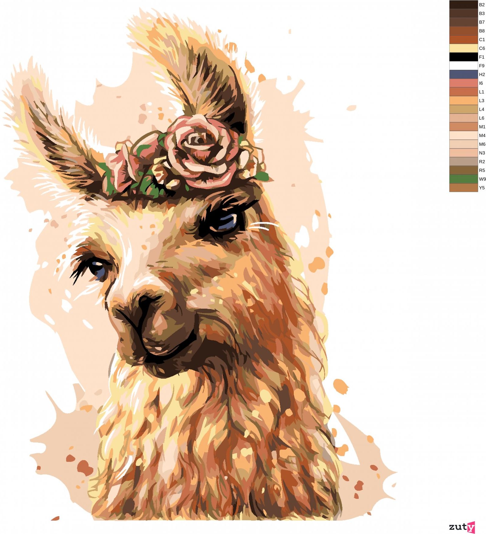 zuty Malování podle čísel - LAMA S KVĚTINAMI - Rozměr: 40x50 cm, Rámování: Varianta: vypnuté plátno na rám - obrázek 5