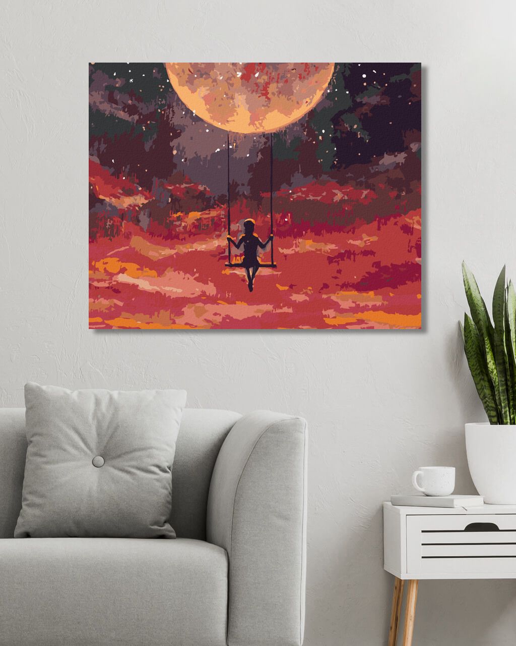 zuty Malování podle čísel - DÍVKA HOUPAJÍCÍ SE VE VESMÍRU - Rozměr: 40x50 cm, Rámování: Varianta: vypnuté plátno na rám - obrázek 2