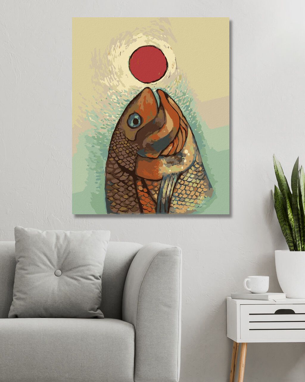 zuty Malování podle čísel - RYBA S ČERVENÝM KOLEČKEM - Rozměr: 40x50 cm, Rámování: Varianta: bez rámu a bez vypnutí plátna - obrázek 3