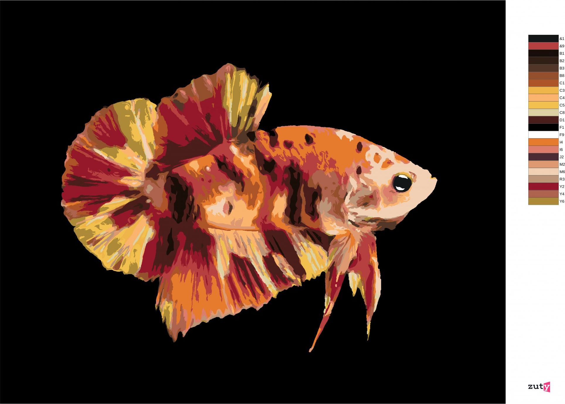 zuty Malování podle čísel - BOJOVNICE RYBA FLEKATÁ - Rozměr: 40x50 cm, Rámování: Varianta: bez rámu a bez vypnutí plátna - obrázek 2