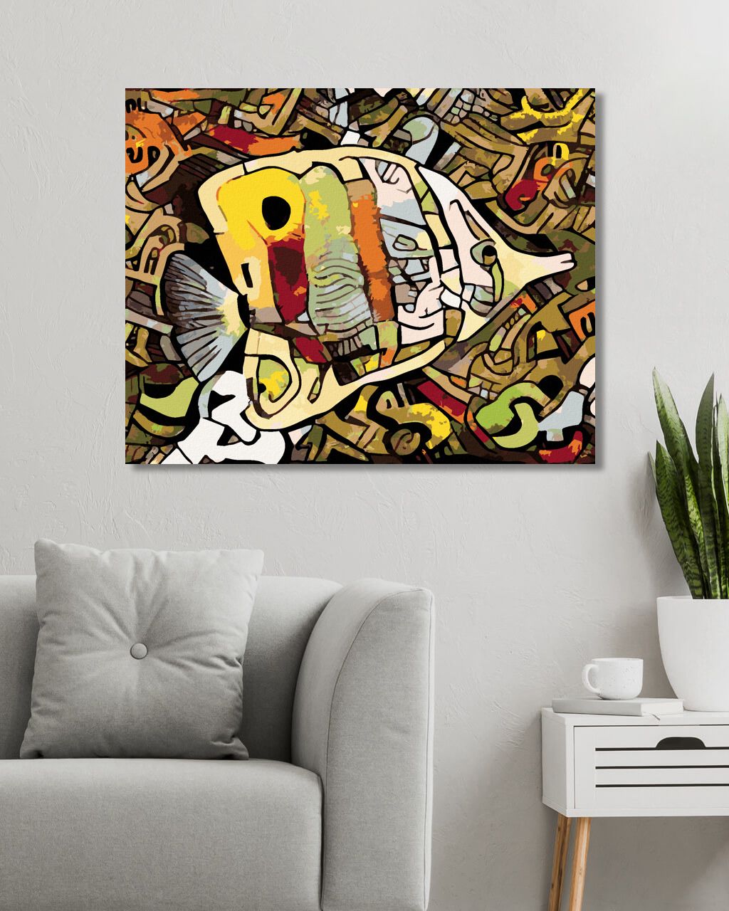zuty Malování podle čísel - ABSTRAKTNÍ RYBA ŽLUTÁ - Rozměr: 40x50 cm, Rámování: Varianta: bez rámu a bez vypnutí plátna - obrázek 7