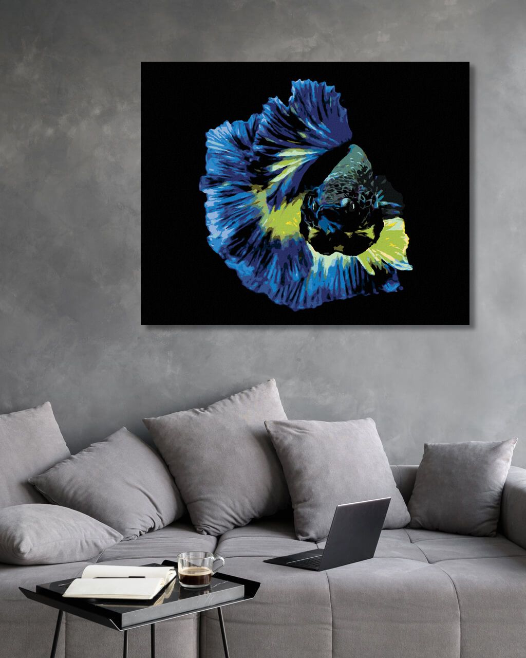 zuty Malování podle čísel - BOJOVNICE RYBA MODRÁ - Rozměr: 40x50 cm, Rámování: Varianta: bez rámu a bez vypnutí plátna - obrázek 2