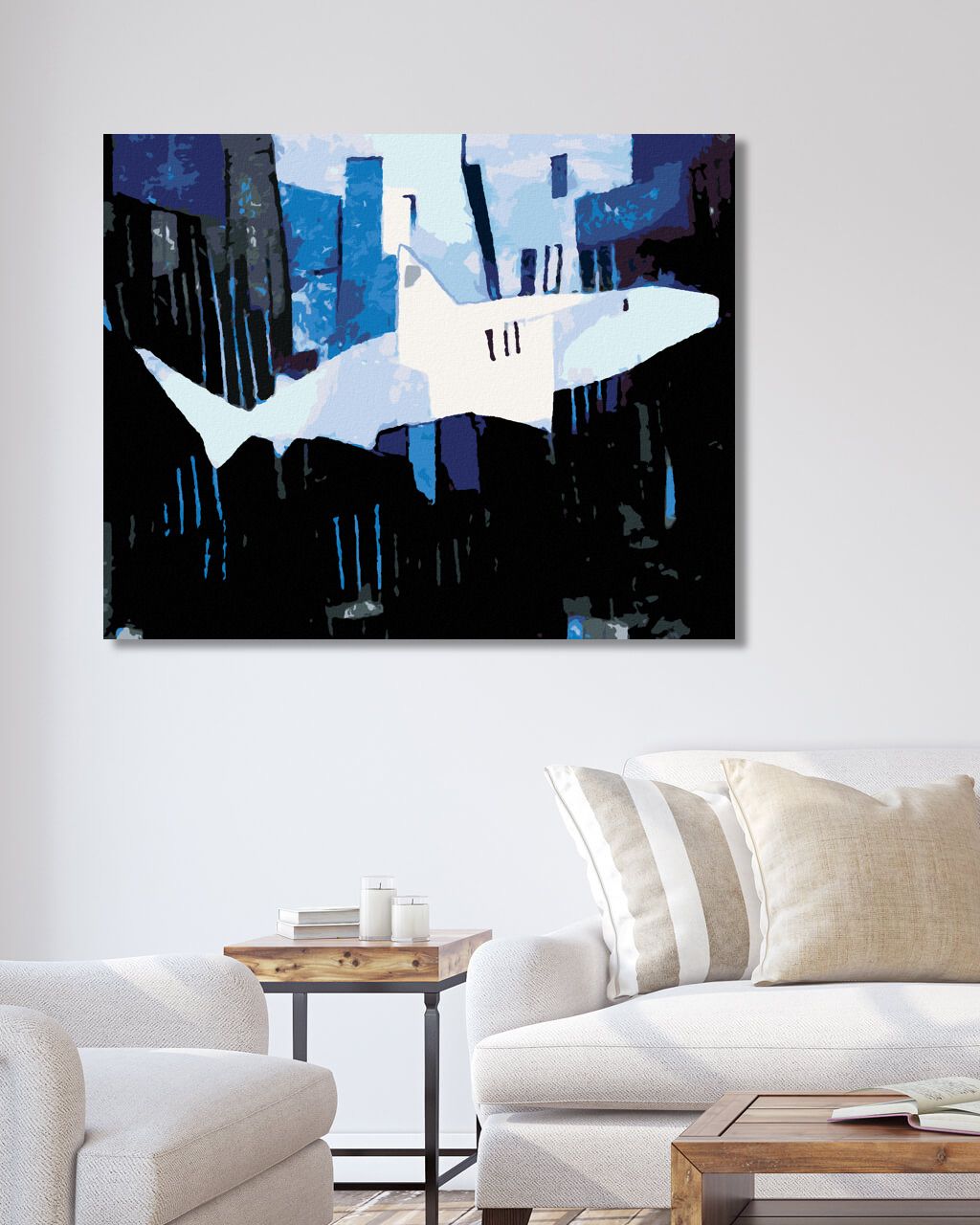 zuty Malování podle čísel - ABSTRAKTNÍ ŽRALOK V KUBISMU - Rozměr: 40x50 cm, Rámování: Varianta: vypnuté plátno na rám - obrázek 3