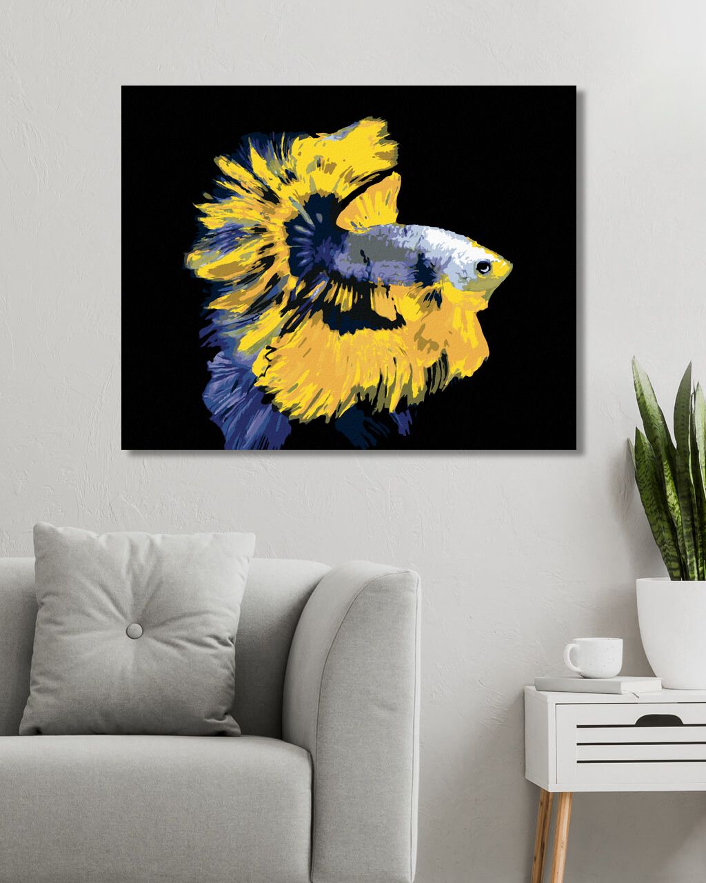 zuty Malování podle čísel - RYBA BOJOVNICE ŽLUTOMODRÁ - Rozměr: 40x50 cm, Rámování: Varianta: bez rámu a bez vypnutí plátna - obrázek 7