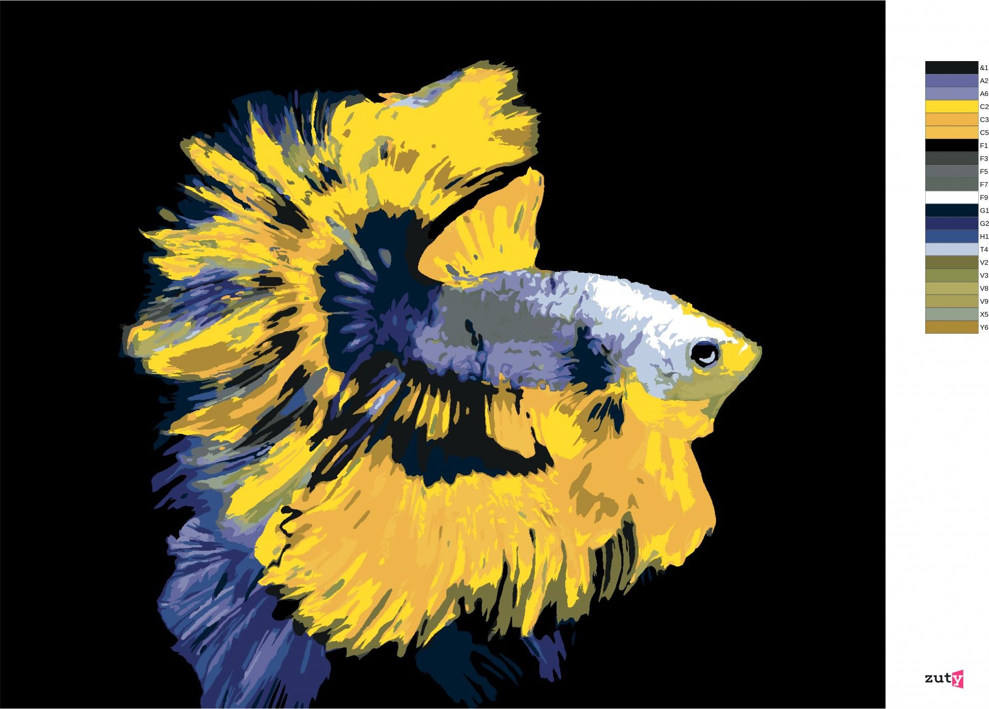 zuty Malování podle čísel - RYBA BOJOVNICE ŽLUTOMODRÁ - Rozměr: 40x50 cm, Rámování: Varianta: vypnuté plátno na rám - obrázek 5