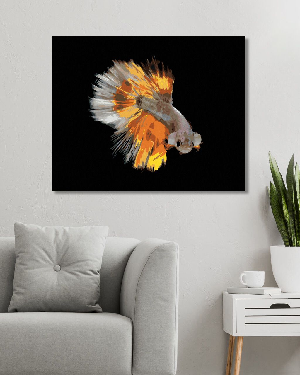 zuty Malování podle čísel - BOJOVNICE RYBA ŽLUTÁ - Rozměr: 40x50 cm, Rámování: Varianta: bez rámu a bez vypnutí plátna - obrázek 7