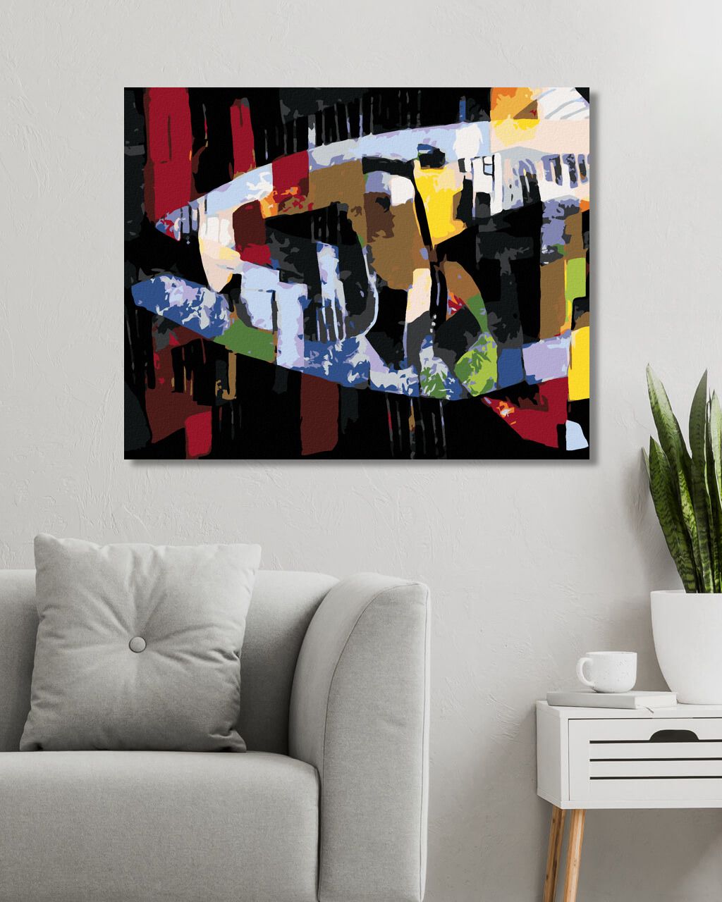 zuty Malování podle čísel - ABSTRAKTNÍ RYBA NA ČERNÉM POZADÍ - Rozměr: 40x50 cm, Rámování: Varianta: vypnuté plátno na rám - obrázek 9