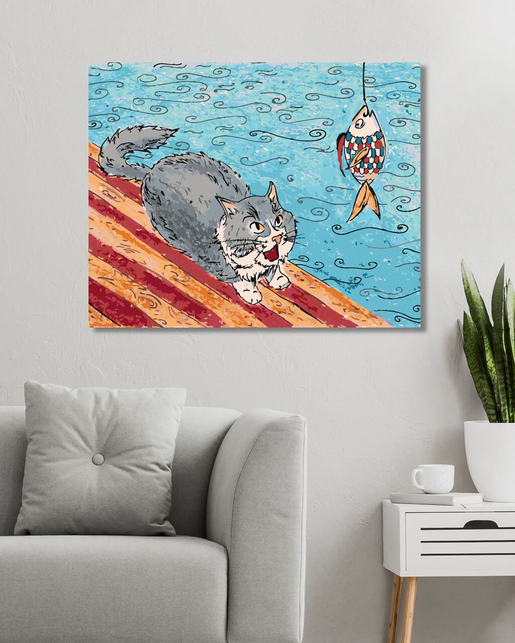 zuty Malování podle čísel - KOČKA CHYTÁ RYBU - Rozměr: 40x50 cm, Rámování: Varianta: bez rámu a bez vypnutí plátna - obrázek 9