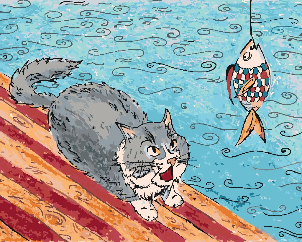 zuty Malování podle čísel - KOČKA CHYTÁ RYBU - Rozměr: 40x50 cm, Rámování: Varianta: vypnuté plátno na rám - obrázek 4