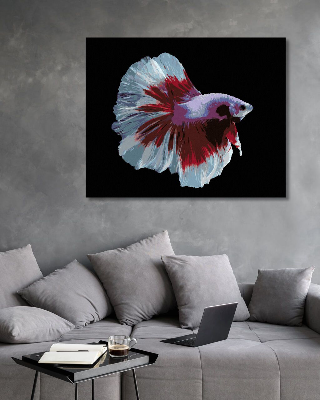 zuty Malování podle čísel - BOJOVNICE RYBA BÍLOČERVENÁ - Rozměr: 40x50 cm, Rámování: Varianta: vypnuté plátno na rám - obrázek 2