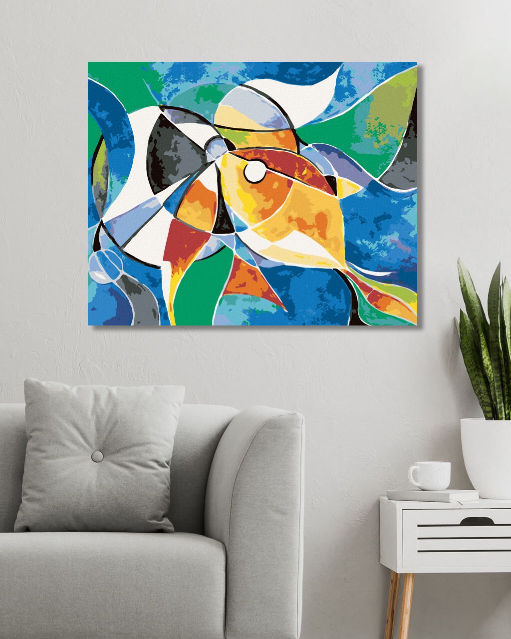 zuty Malování podle čísel - ABSTRAKTNÍ KRUHOVÁ RYBA - Rozměr: 40x50 cm, Rámování: Varianta: vypnuté plátno na rám - obrázek 3