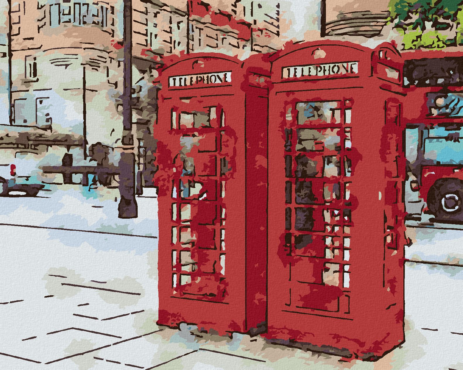zuty Malování podle čísel - DVĚ TELEFONNÍ BUDKY V LONDÝNĚ - Rozměr: 40x50 cm, Rámování: Varianta: vypnuté plátno na rám - obrázek 1