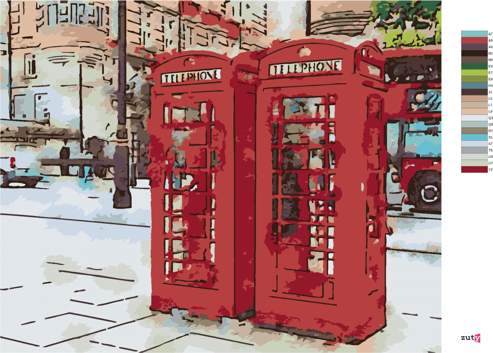 zuty Malování podle čísel - DVĚ TELEFONNÍ BUDKY V LONDÝNĚ - Rozměr: 40x50 cm, Rámování: Varianta: vypnuté plátno na rám - obrázek 4