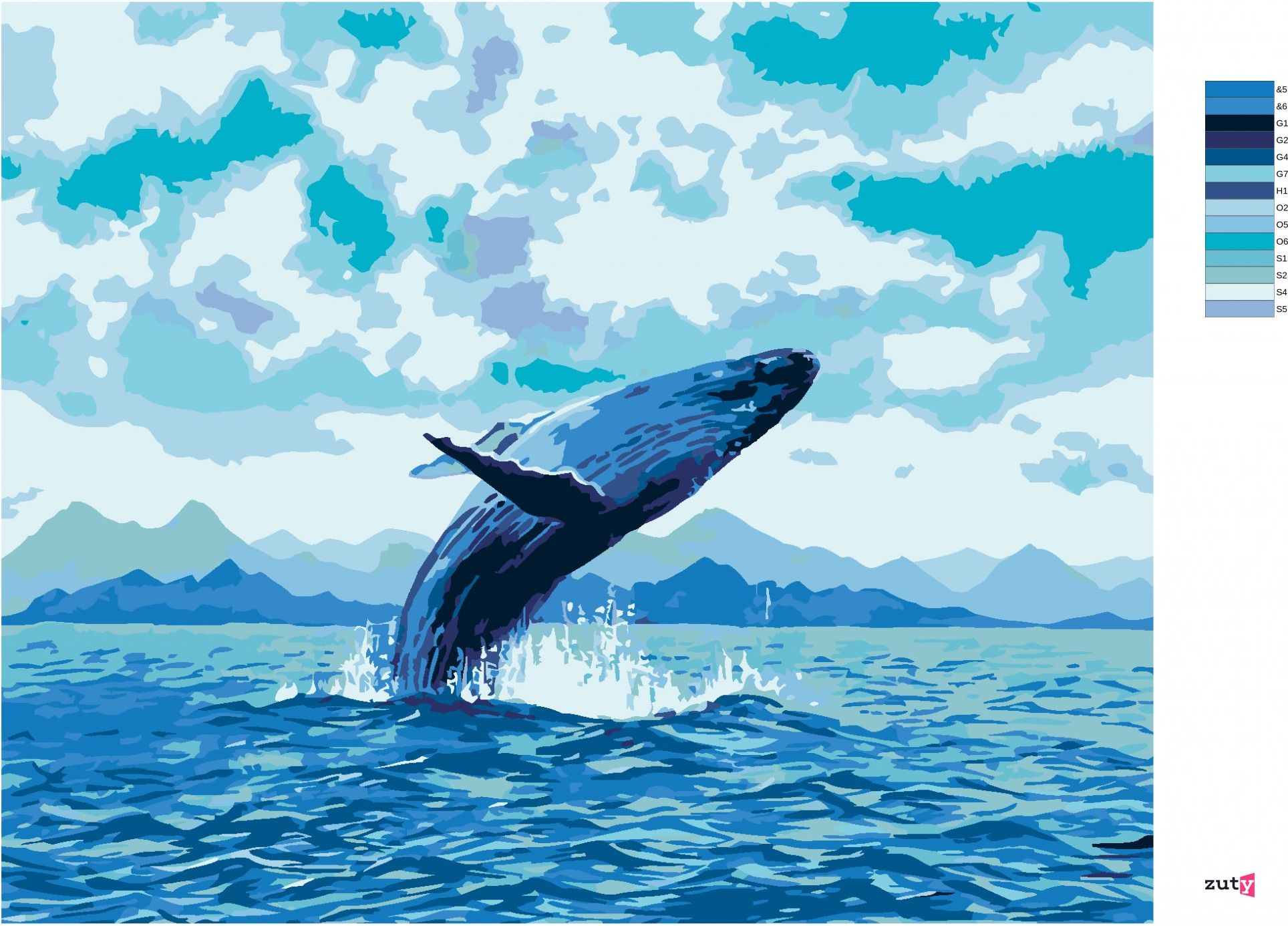 zuty Malování podle čísel - HRAVÁ VELRYBA - Rozměr: 40x50 cm, Rámování: Varianta: vypnuté plátno na rám - obrázek 3