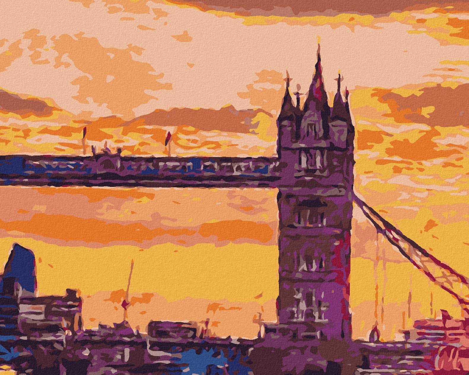 zuty Malování podle čísel - LONDÝNSKÝ TOWER BRIDGE PŘI ZÁPADU SLUNCE - Rozměr: 40x50 cm, Rámování: Varianta: vypnuté plátno na rám - obrázek 1