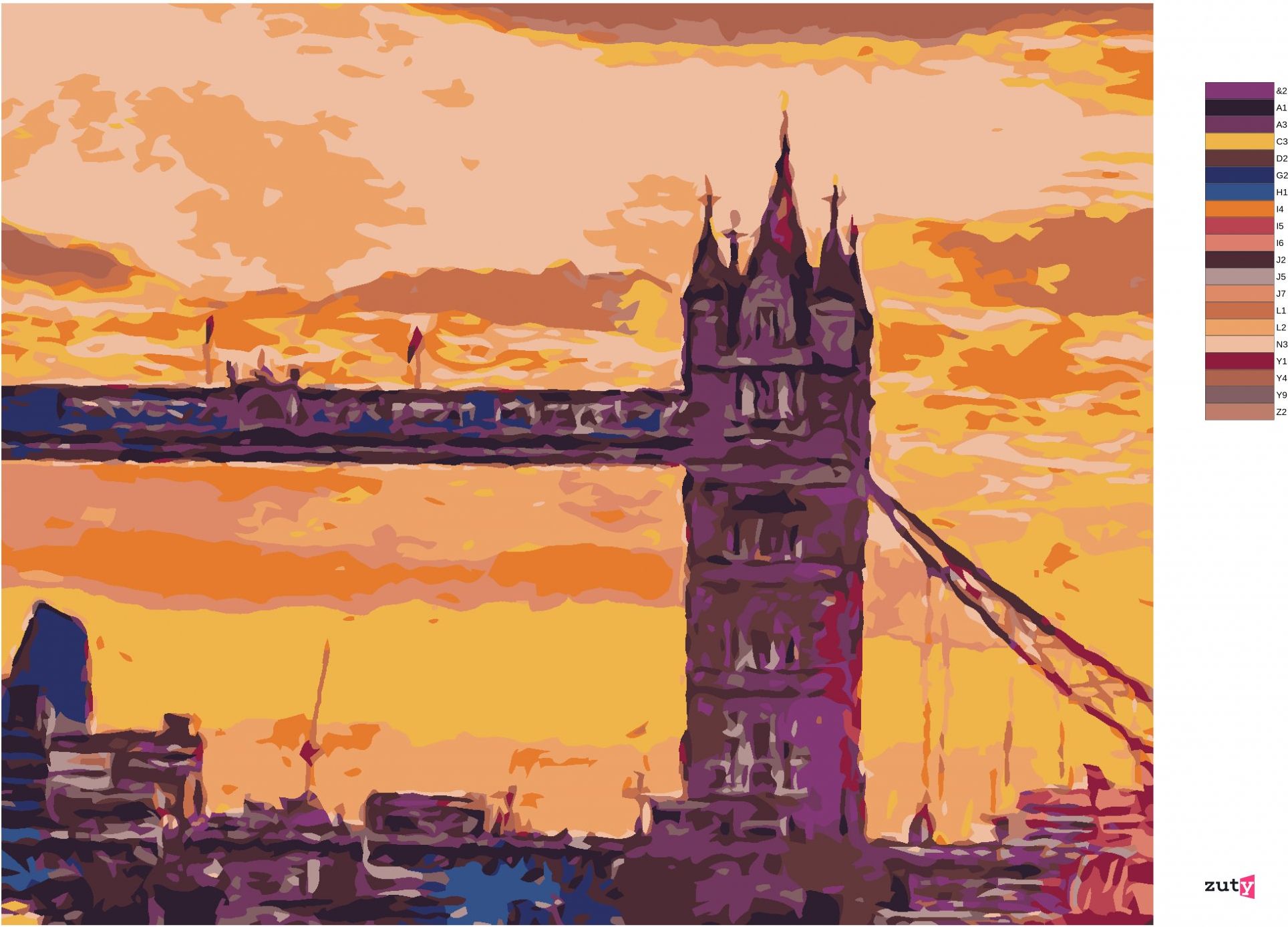 zuty Malování podle čísel - LONDÝNSKÝ TOWER BRIDGE PŘI ZÁPADU SLUNCE - Rozměr: 40x50 cm, Rámování: Varianta: vypnuté plátno na rám - obrázek 10