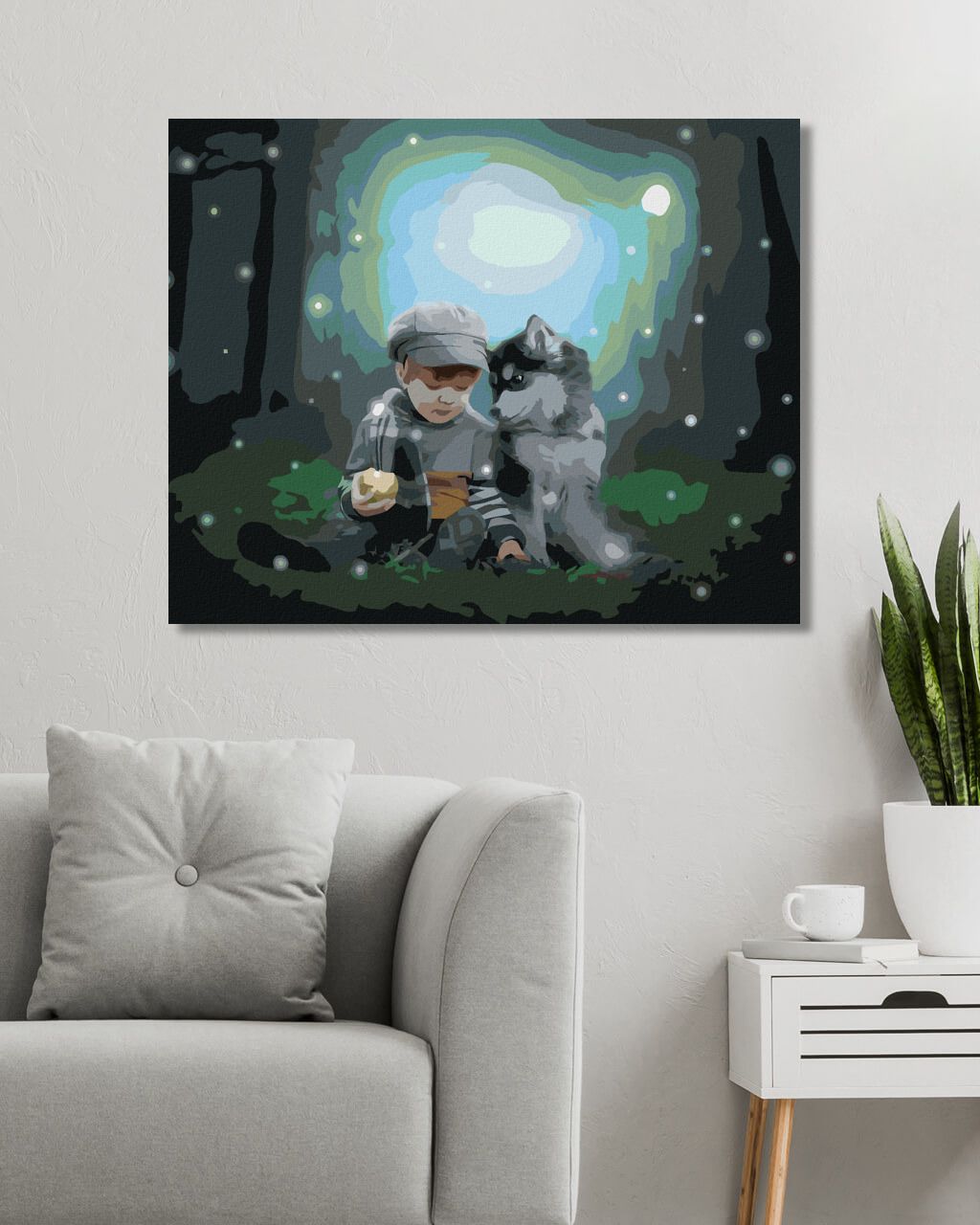zuty Malování podle čísel - HUSKY A CHLAPEČEK V LESE - Rozměr: 40x50 cm, Rámování: Varianta: vypnuté plátno na rám - obrázek 9