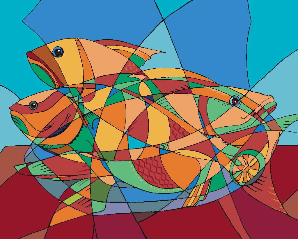 zuty Malování podle čísel - ABSTRAKTNÍ KUBICKÉ RYBY - Rozměr: 40x50 cm, Rámování: Varianta: vypnuté plátno na rám - obrázek 4