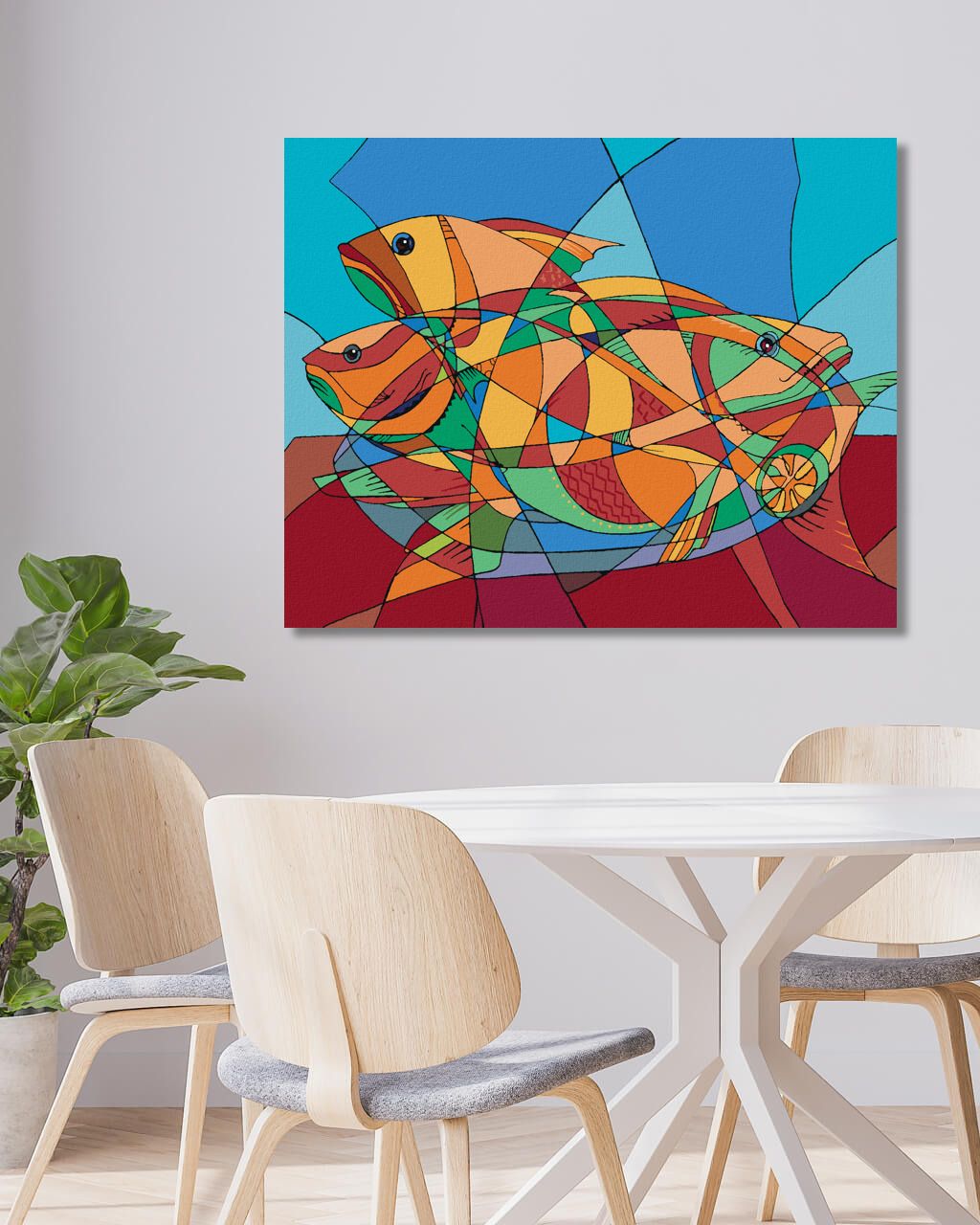 zuty Malování podle čísel - ABSTRAKTNÍ KUBICKÉ RYBY - Rozměr: 40x50 cm, Rámování: Varianta: vypnuté plátno na rám - obrázek 6