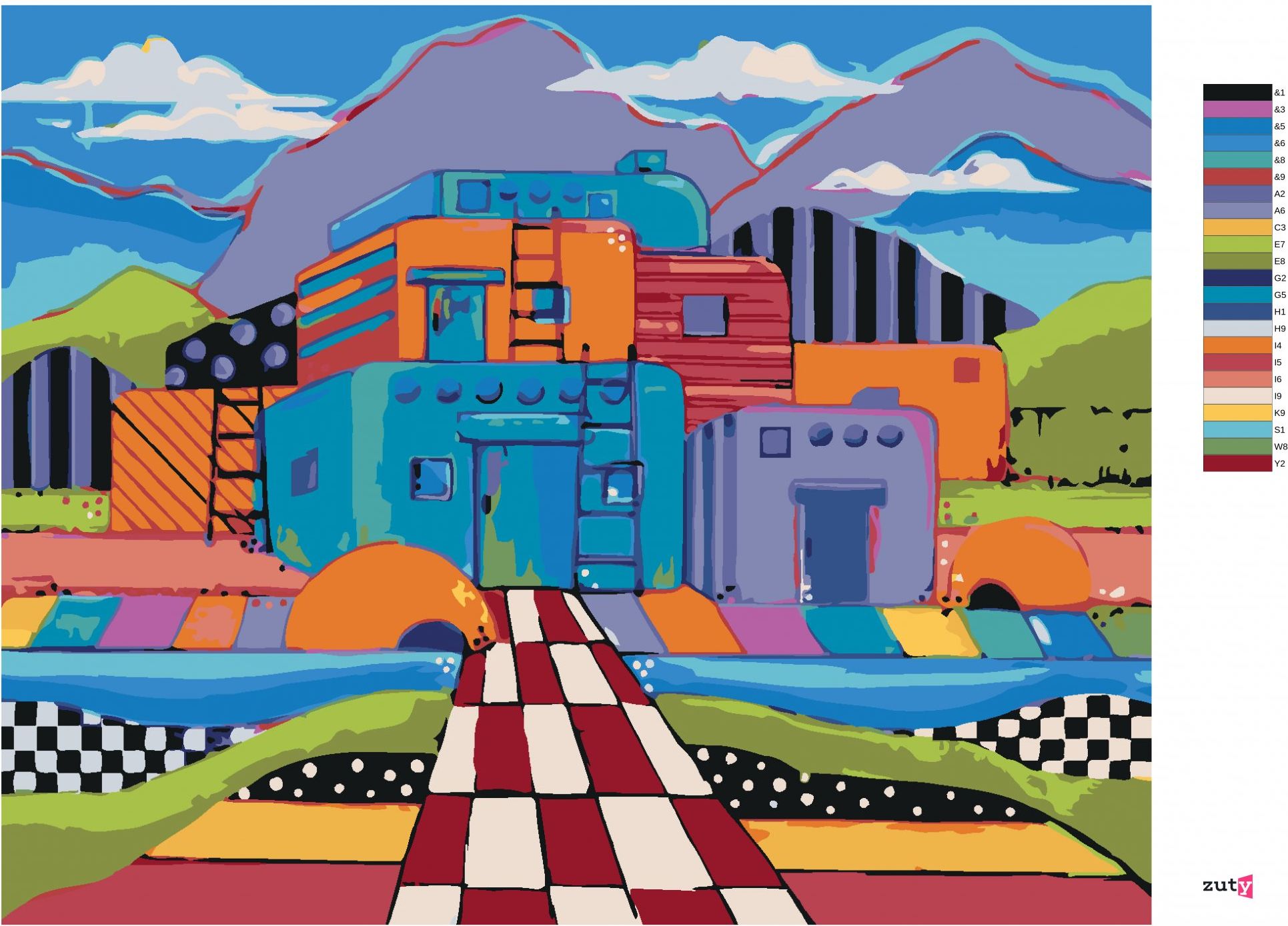 zuty Malování podle čísel - BAREVNÝ DŮM (JONNA JAMES) - Rozměr: 40x50 cm, Rámování: Varianta: bez rámu a bez vypnutí plátna - obrázek 8
