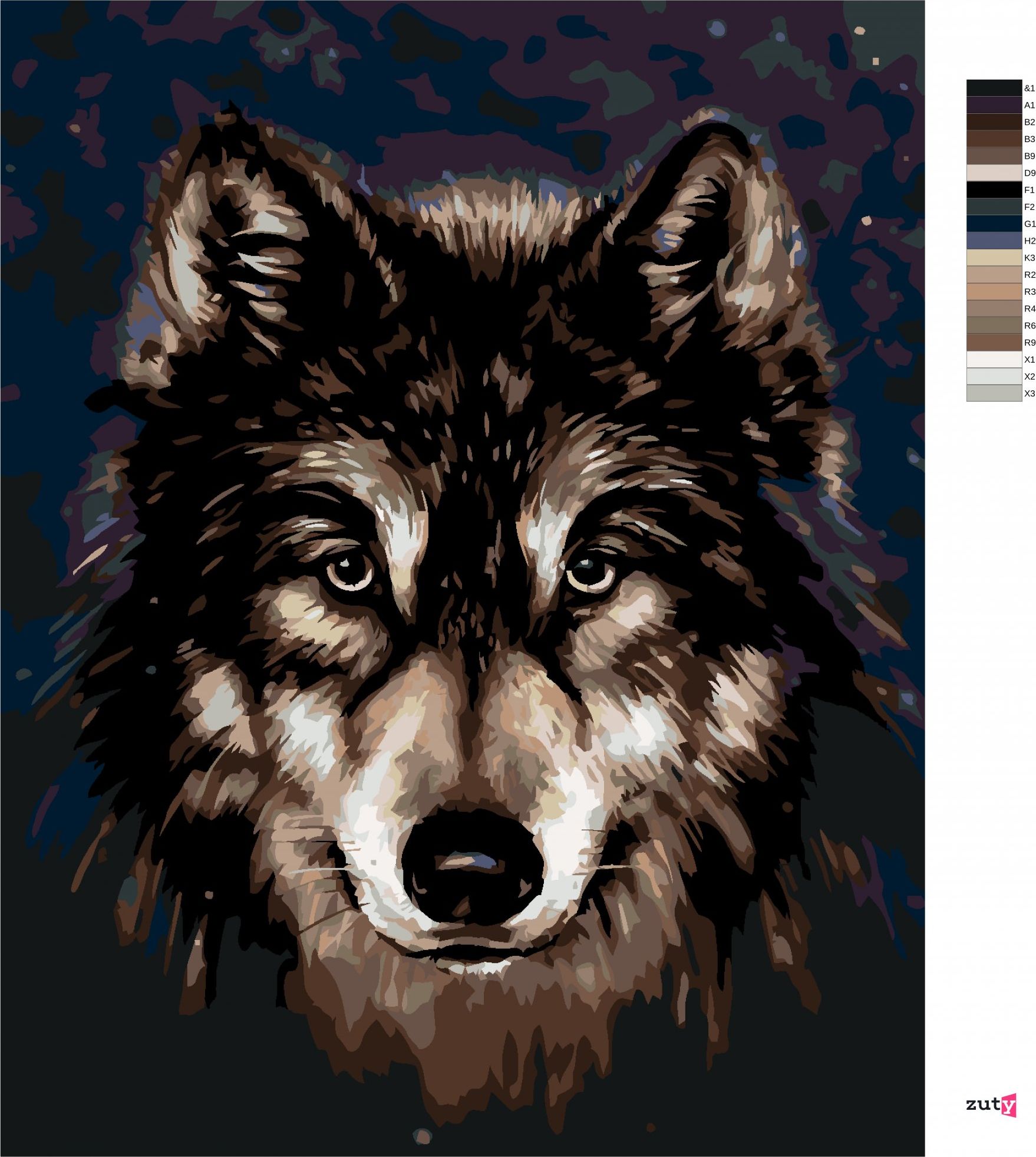 zuty Malování podle čísel - HLAVA HUSKYHO NA TMAVÉM POZADÍ - Rozměr: 40x50 cm, Rámování: Varianta: vypnuté plátno na rám - obrázek 5