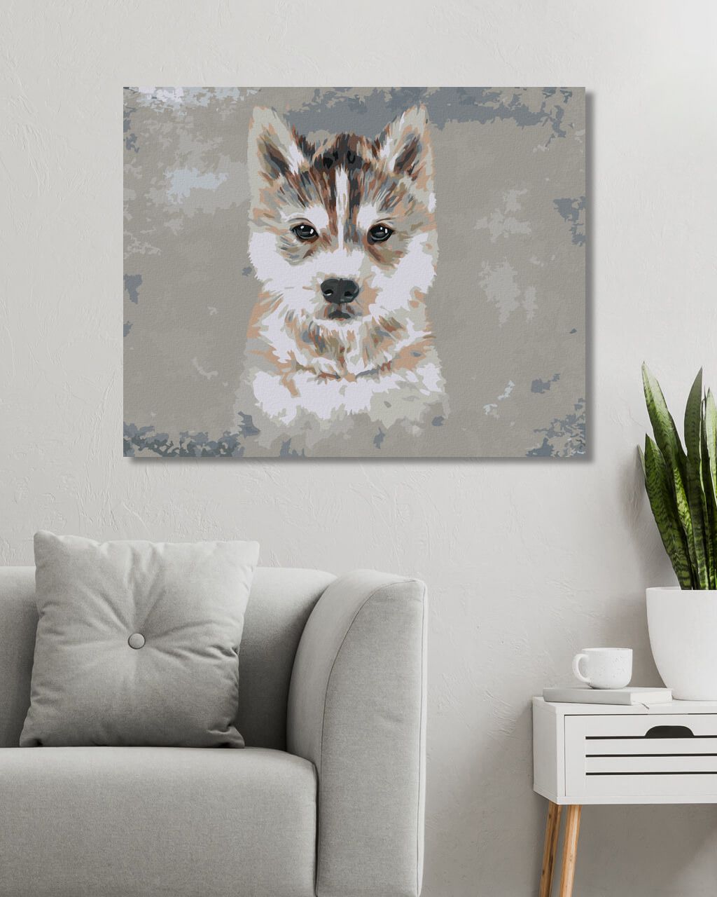 zuty Malování podle čísel - HUSKY NA ŠEDÉM POZADÍ - Rozměr: 40x50 cm, Rámování: Varianta: vypnuté plátno na rám - obrázek 4