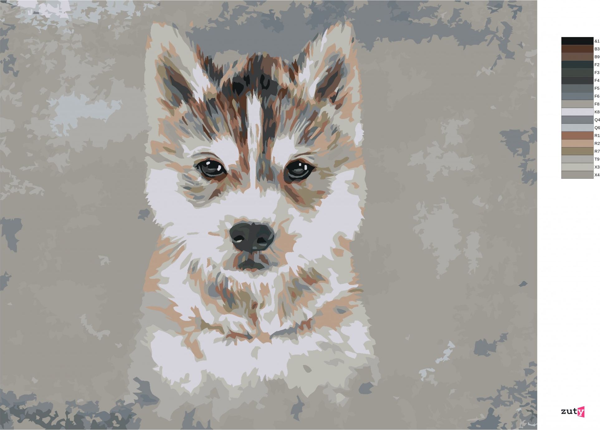 zuty Malování podle čísel - HUSKY NA ŠEDÉM POZADÍ - Rozměr: 40x50 cm, Rámování: Varianta: vypnuté plátno na rám - obrázek 8